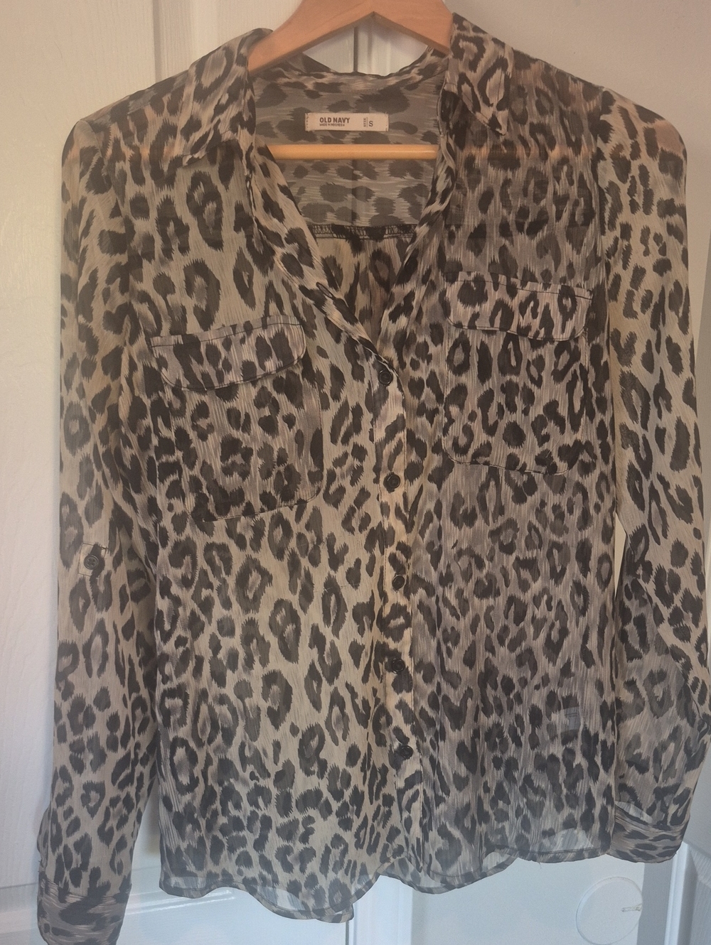 Old Navy Leopard Print Semi-Sheer Button-Down Blouse - Gray Taupe